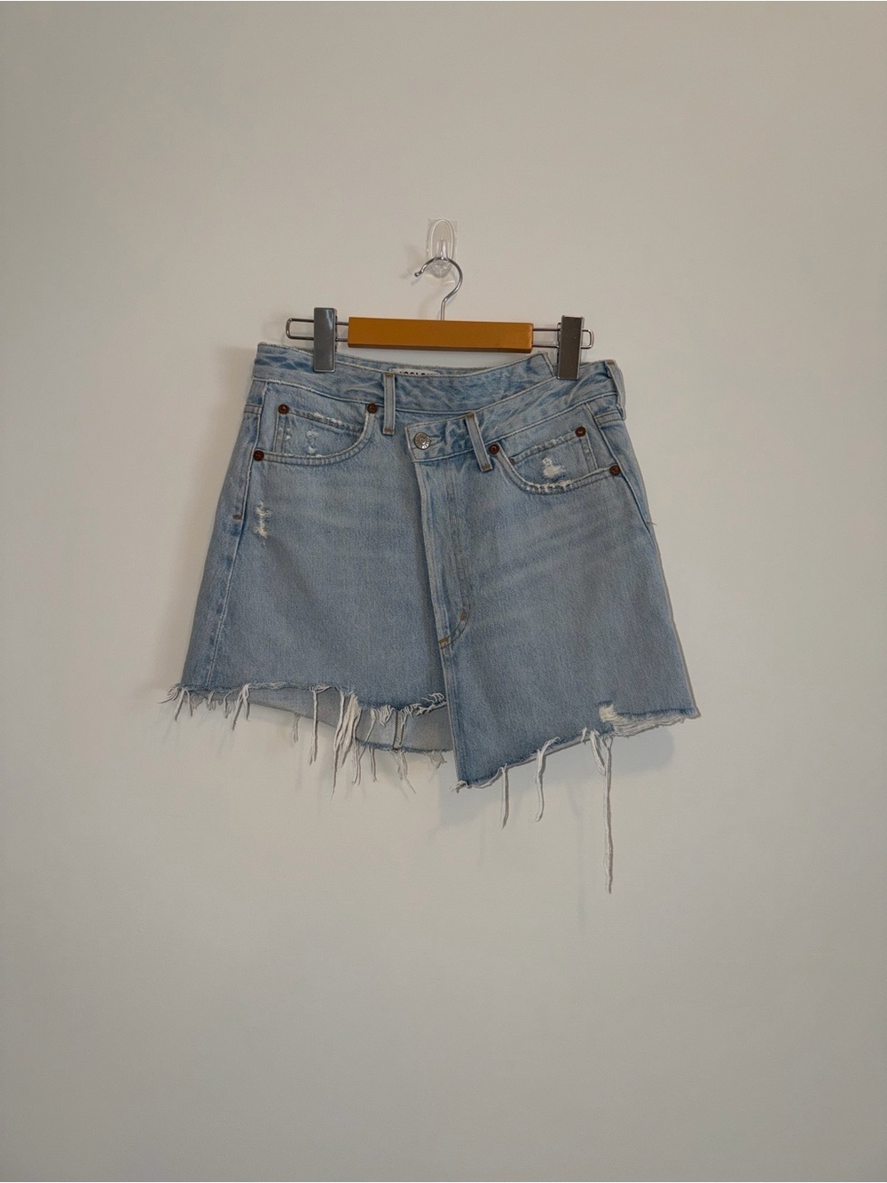 Agolde Denim Criss cross v waist micro mini jean skirt light wash 25 deconstruct - Picture 4 of 9